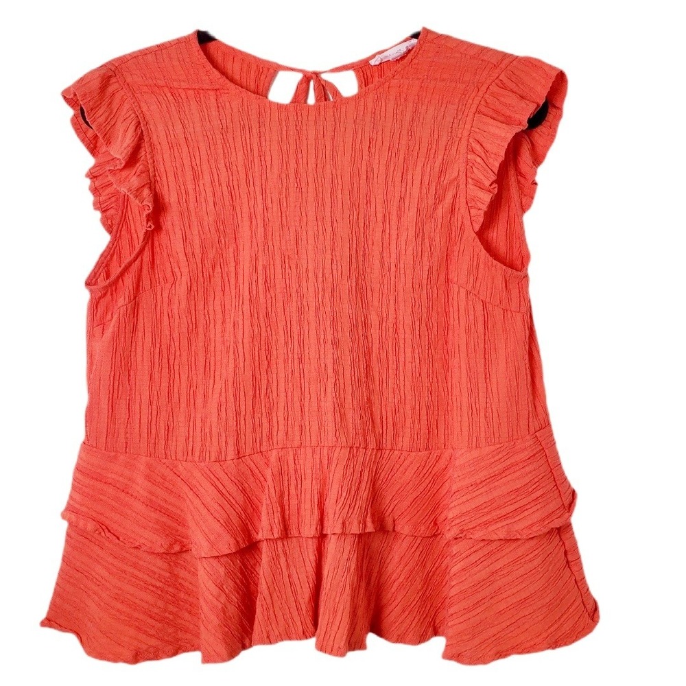 THML Coral Red‎ Flutter Sleeve Tied Back Top Size Small